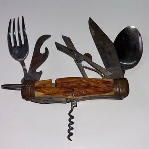 Vintage Korium Japan Folding 8 Multi-Tool Camping Scout Knife 4.5" 1960s